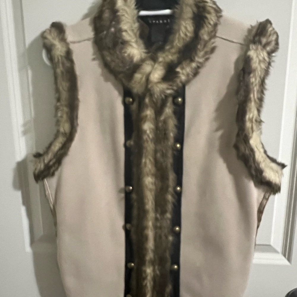 SPANNER TAN and BROWN VEST with Faux Fur Trim